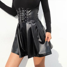 Load image into Gallery viewer, Adjustable Lace Up High Waist Skirt Pu Leather Black Skirt J30001 Dress