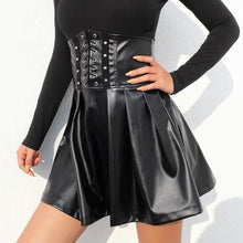 Load image into Gallery viewer, Adjustable Lace Up High Waist Skirt Pu Leather Black Skirt J30001 Dress