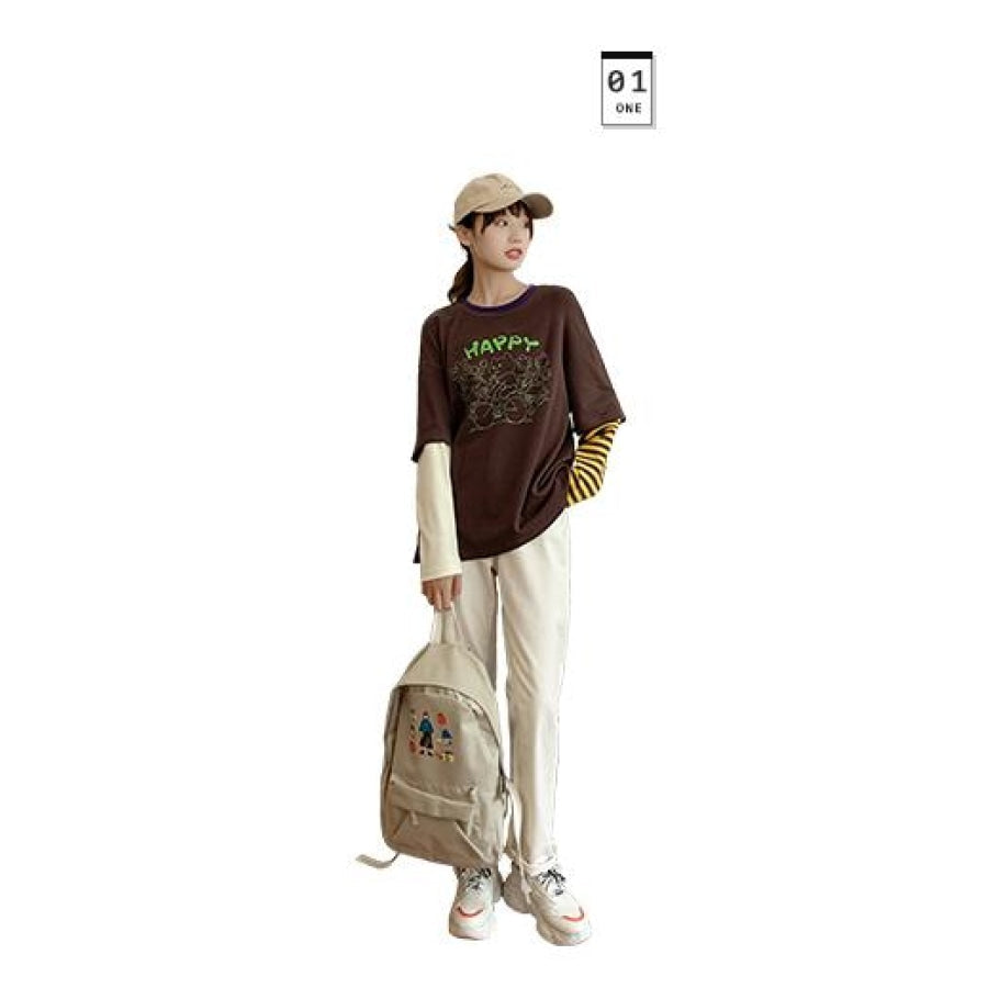 2021 New Happy Cat Printed Spliced Pullover J40464 Shirt