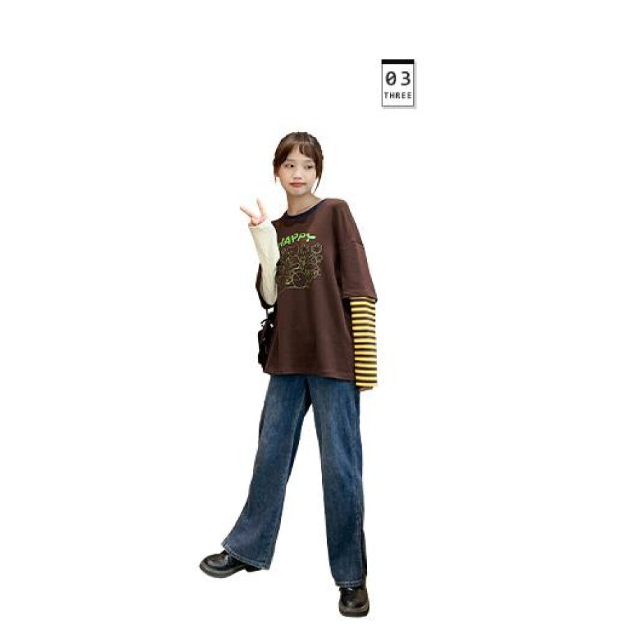 2021 New Happy Cat Printed Spliced Pullover J40464 Shirt