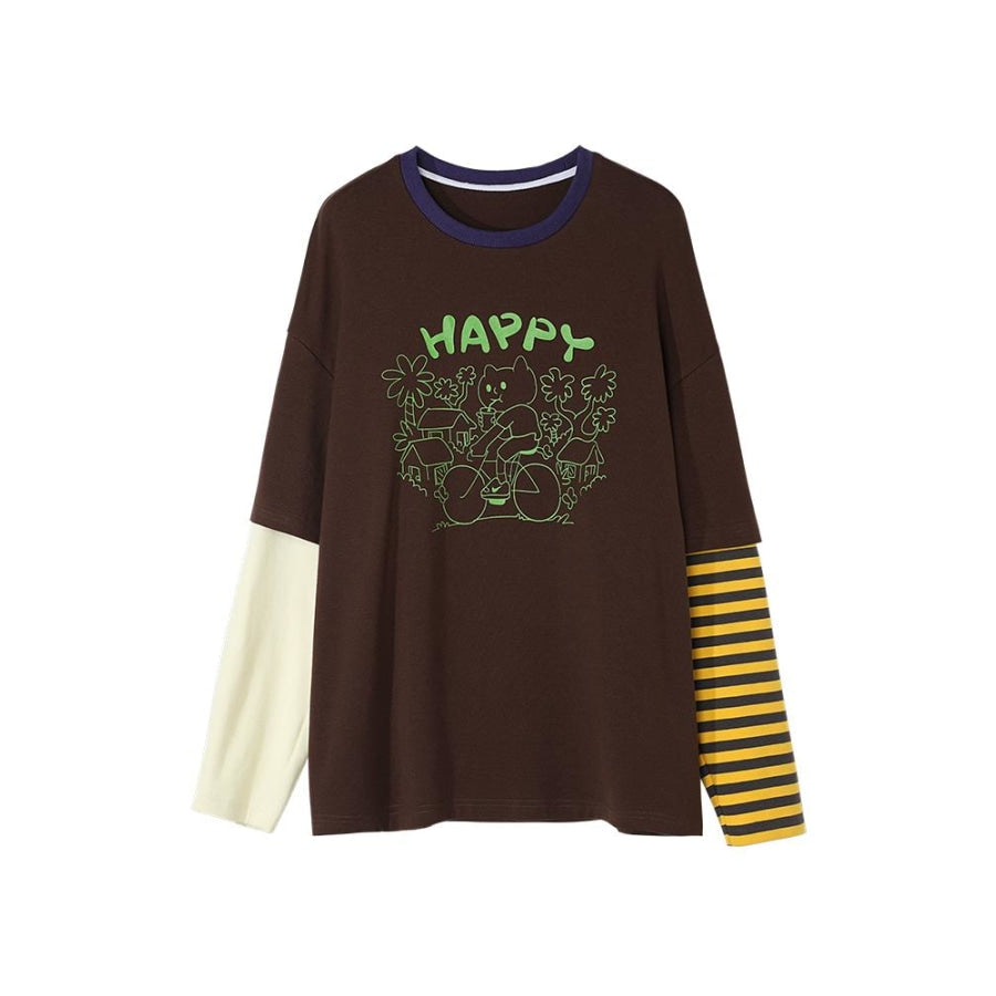 2021 New Happy Cat Printed Spliced Pullover J40464 Shirt