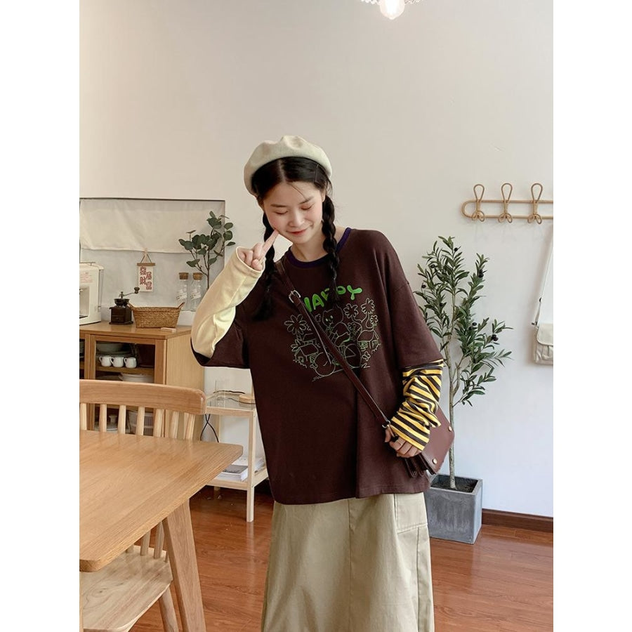 2021 New Happy Cat Printed Spliced Pullover J40464 Shirt
