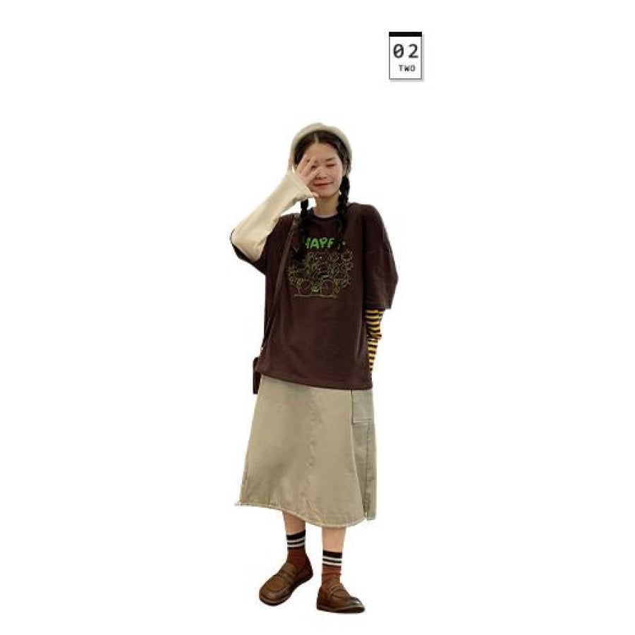 2021 New Happy Cat Printed Spliced Pullover J40464 Shirt