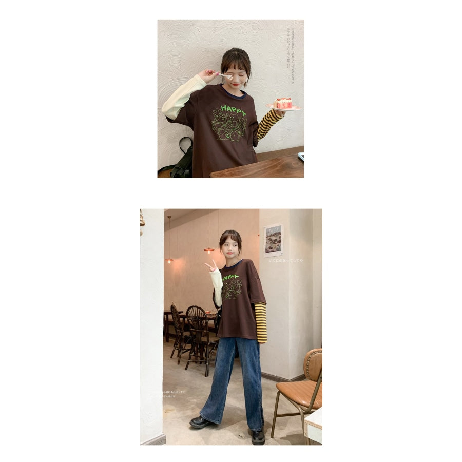 2021 New Happy Cat Printed Spliced Pullover J40464 Shirt
