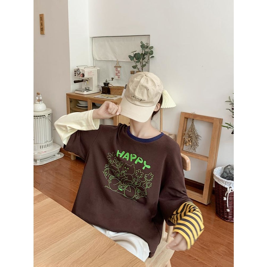2021 New Happy Cat Printed Spliced Pullover J40464 Shirt