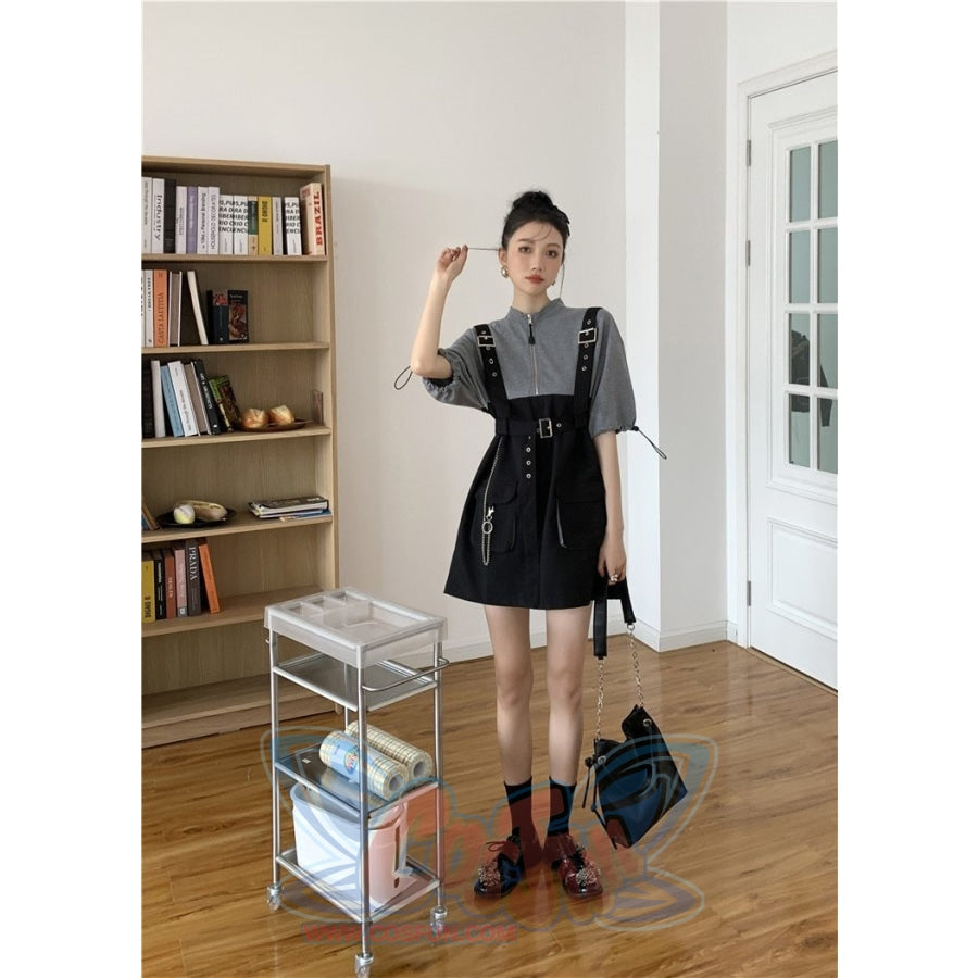 2021 Retro Vintage Women Gothic Girls Punk Mini Dress High Waist Suspender Skirt J30088