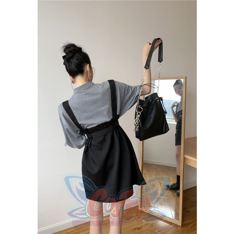 2021 Retro Vintage Women Gothic Girls Punk Mini Dress High Waist Suspender Skirt J30088