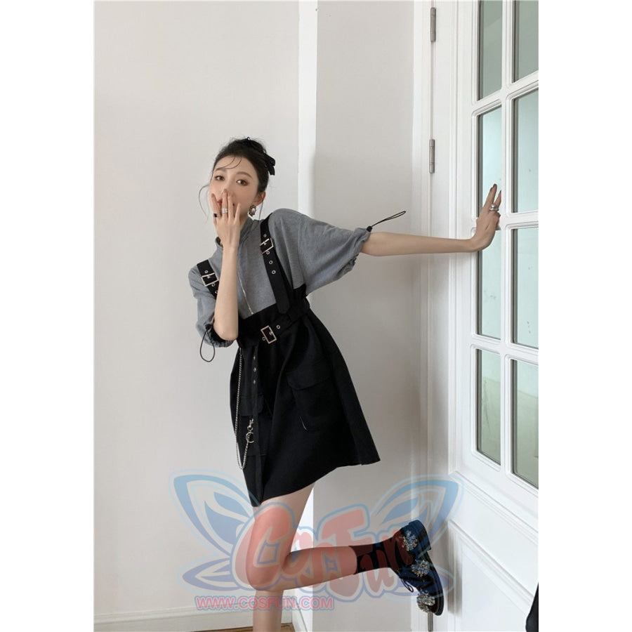 2021 Retro Vintage Women Gothic Girls Punk Mini Dress High Waist Suspender Skirt J30088