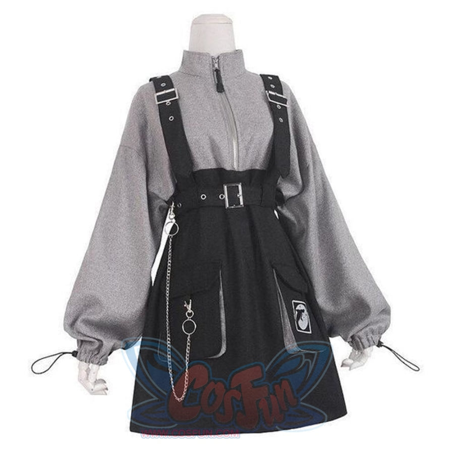 2021 Retro Vintage Women Gothic Girls Punk Mini Dress High Waist Suspender Skirt J30088