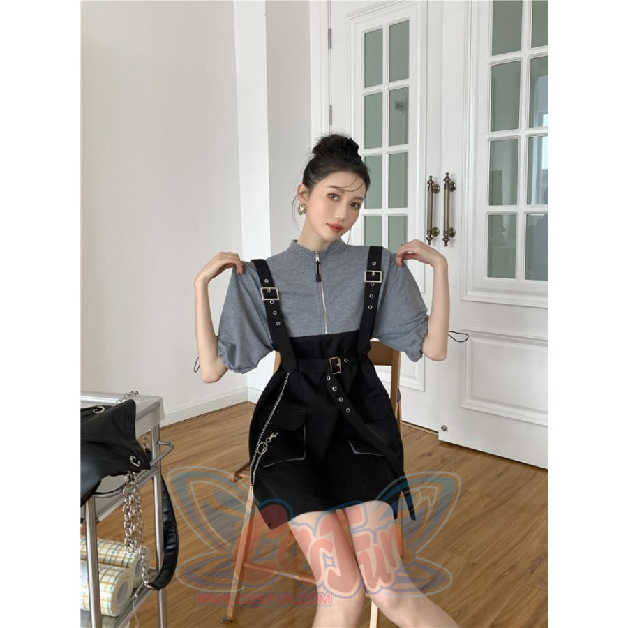 2021 Retro Vintage Women Gothic Girls Punk Mini Dress High Waist Suspender Skirt J30088