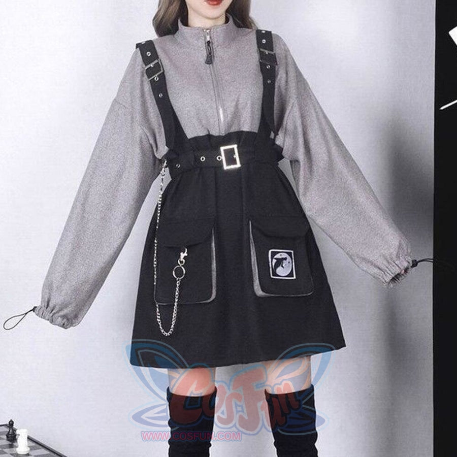 2021 Retro Vintage Women Gothic Girls Punk Mini Dress High Waist Suspender Skirt J30088