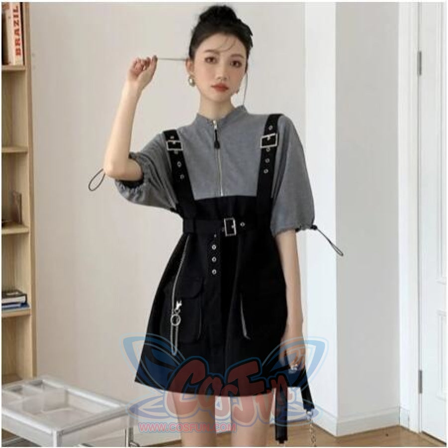 2021 Retro Vintage Women Gothic Girls Punk Mini Dress High Waist Suspender Skirt J30088 Summer Short