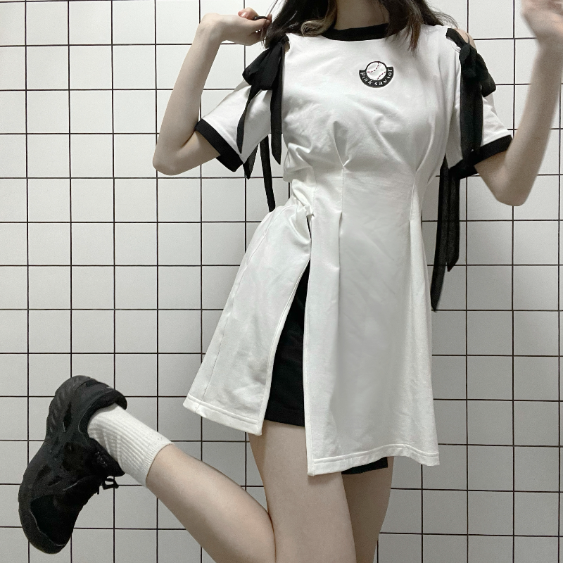 2021 Summer Off-the-shoulder Dress High-waisted Shorts Slim Fit Long Shirt