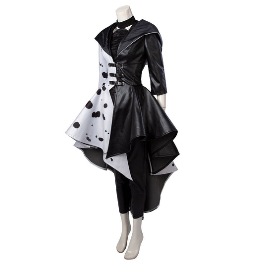 2021 Movie Cruella Estella Cruella de Vil Cosplay Costume Spotted Dress C00621