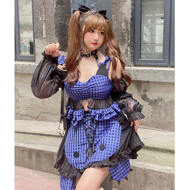 2021 Newly Original Cat Sweet Girl Sexy Plaid Summer Suit
